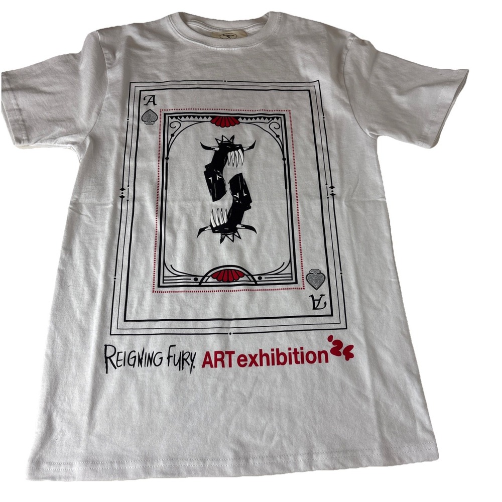 Reigning Fury Art exhibition Graphic T-Shirt Men's Size S White tee cotton